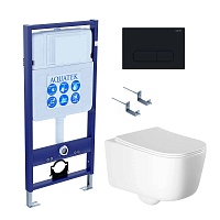 Aquatek Унитаз подвесной Лугано AQ2002-00 в комплекте с инсталляцией Standard INS-0000012 с клавишей смыва KDI-0000017 матовый черный и крепления KKI-0000002